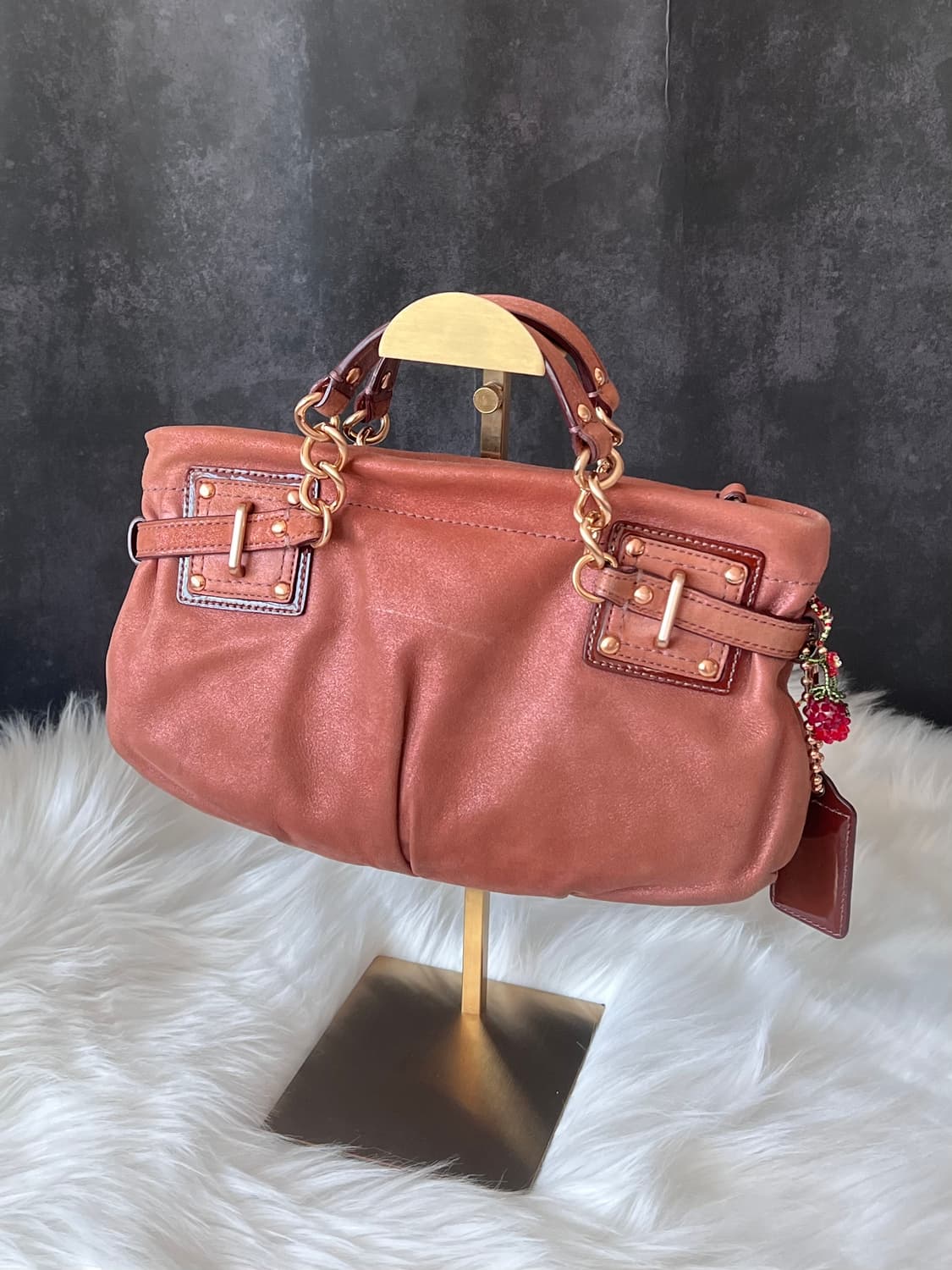 90s coach 코치 카라멜 브라운 레더 골드체인 아카이브 핸드백 상품이미지1