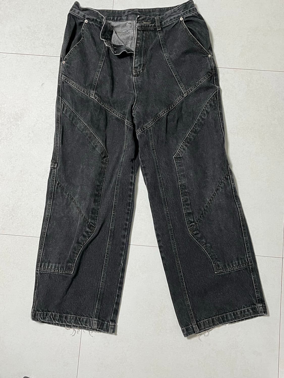 꼼파뇨 믹스드 졀개 와이드 데님 팬츠 블랙 상품이미지1