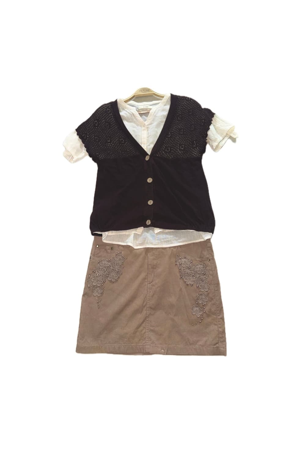 브라운 스커트 + 니트 가디건 세트 / 모리걸 세트 / 페어리 / 하구미 상품이미지1