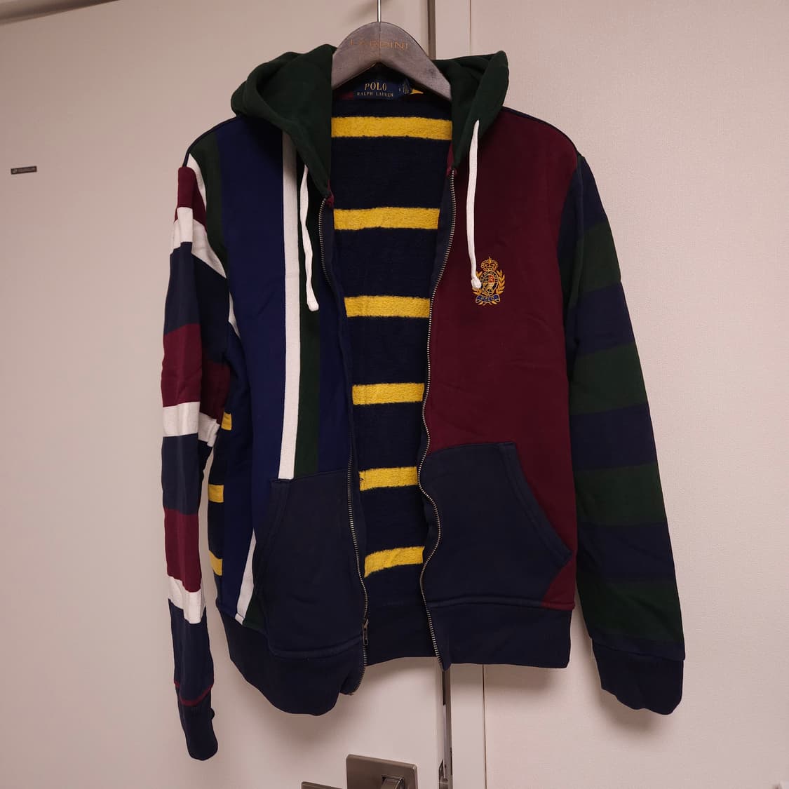 [M] 폴로 크레스트 패치워크 플리스 기모 후드집업 상품이미지1