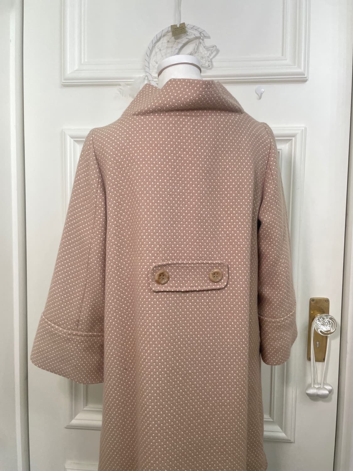 beige dot bow collar mori midi coat jack 상품이미지4