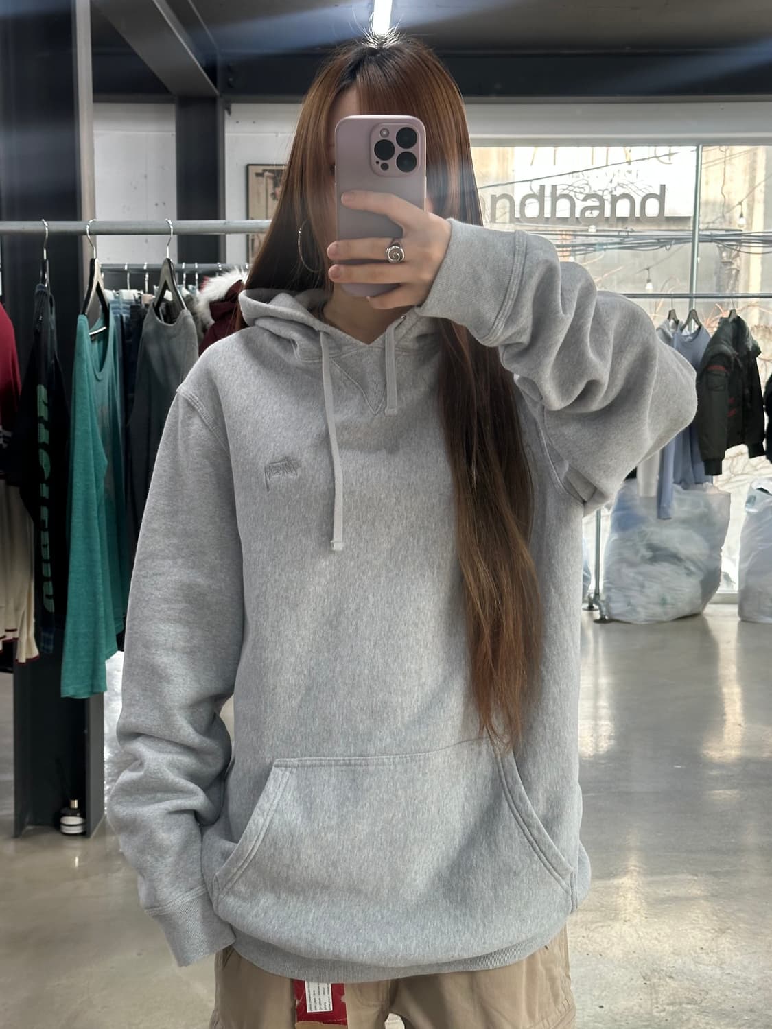 스투시 자수로고 후드티 헤더그레이 상품이미지1