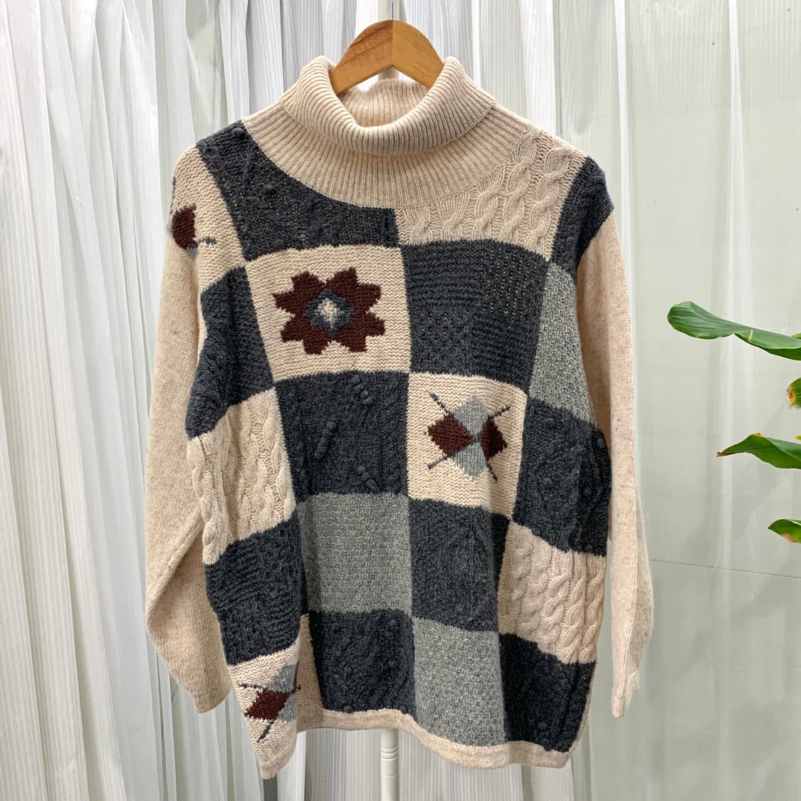 빈티지 bleuazur 패치워크 멀티 패턴 폴라 니트 1767 상품이미지1