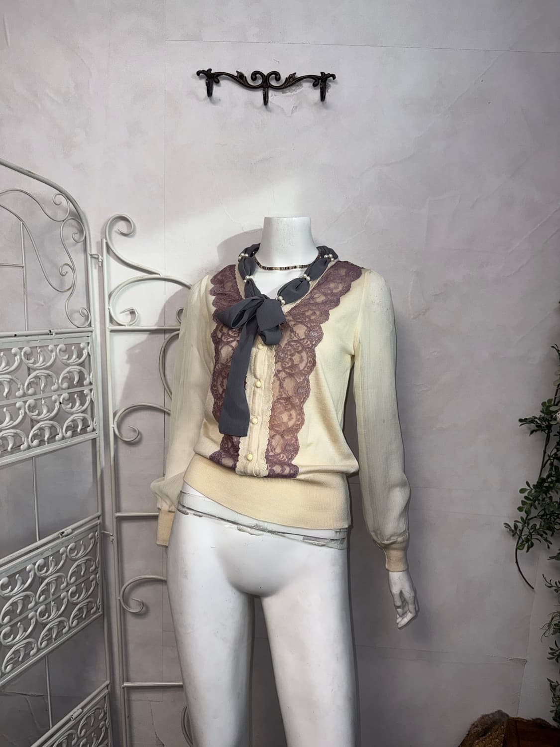 Purple gray lace pearl chiffon knit 상품이미지2