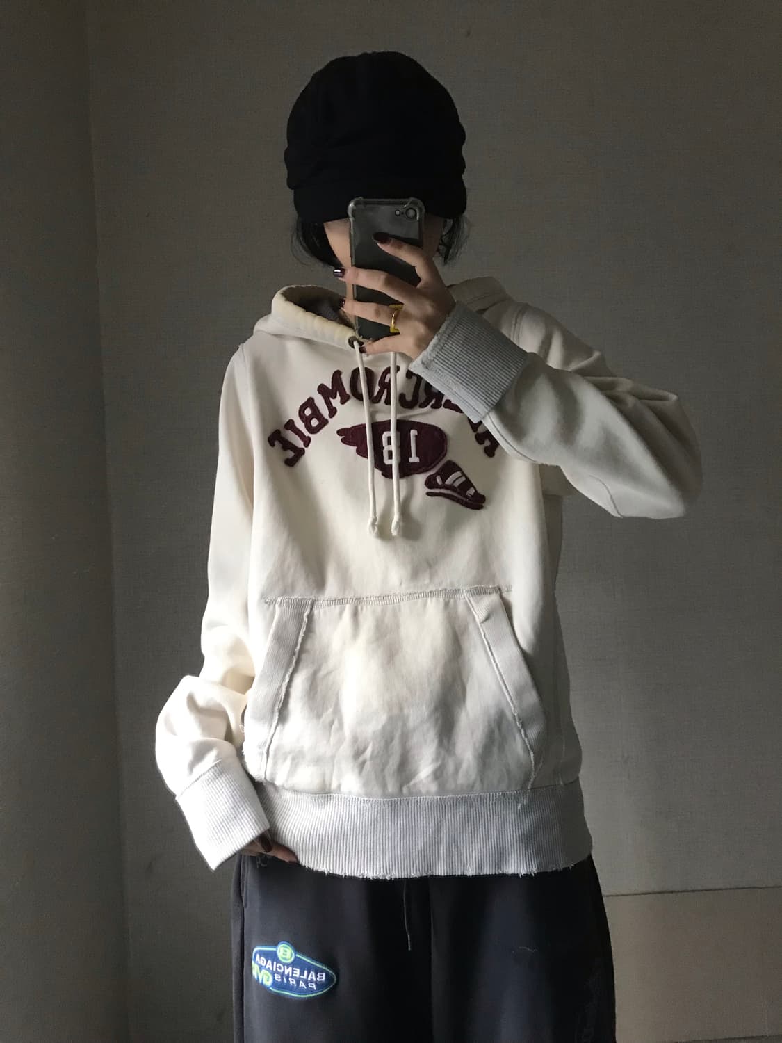 아베크롬비 크림 버건디 후드티 상품이미지4