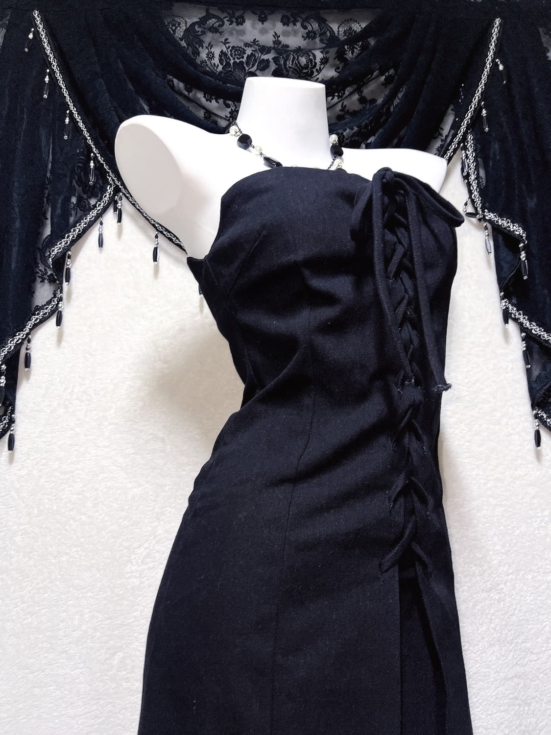 로맨틱고딕 고스펑크 히메갸루 블랙 코르셋 미니원피스 아일렛 탑드레스 섹시 상품이미지4