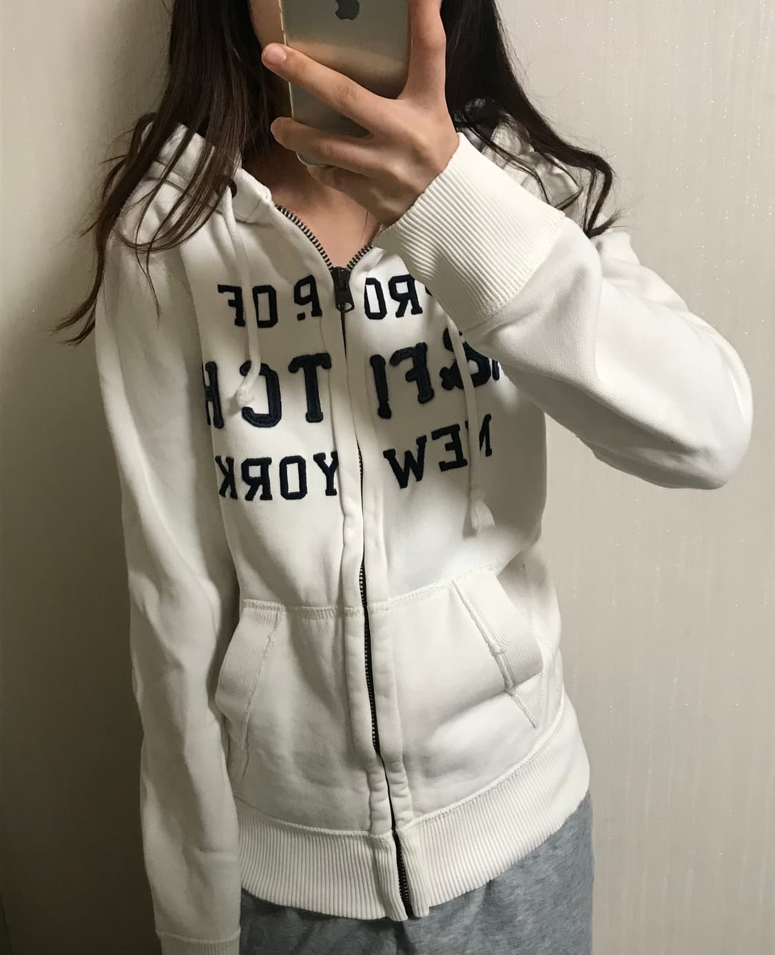 아베크롬비 화이트 아이보리 후드집업 상품이미지1