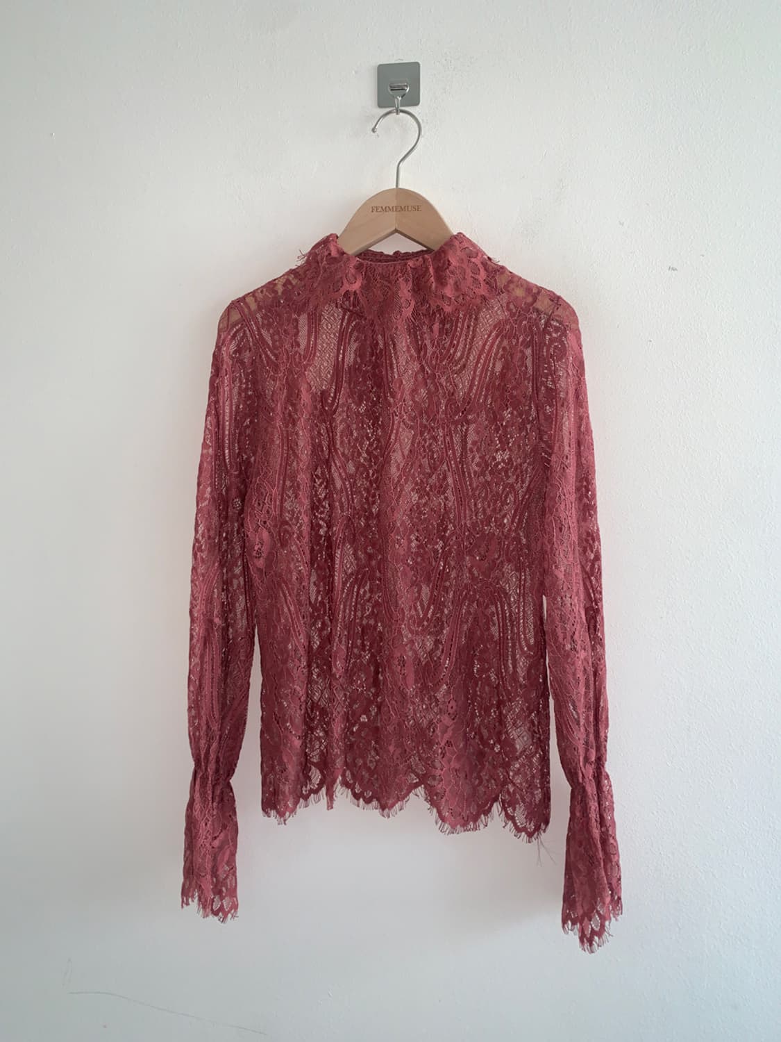Lace high neck rose blouse(red) 상품이미지1