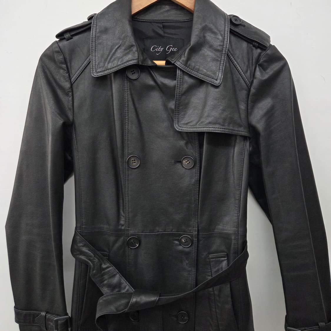 City Gee 블랙 소가죽 트렌치 코트 여S 상품이미지4