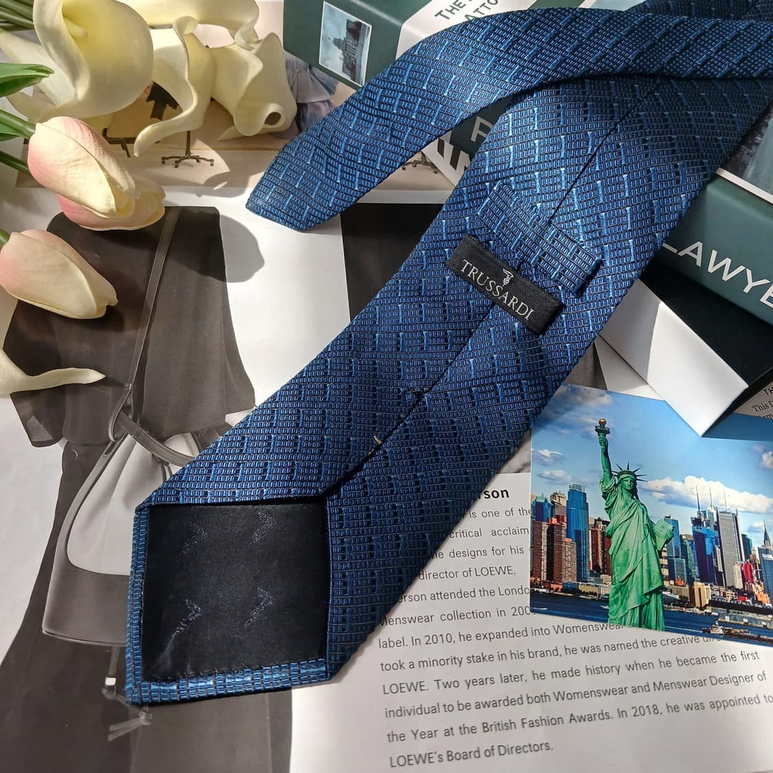 트루사르디 네이비 자카드 패턴 넥타이 9.2cm S~A+등급 E786 상품이미지3