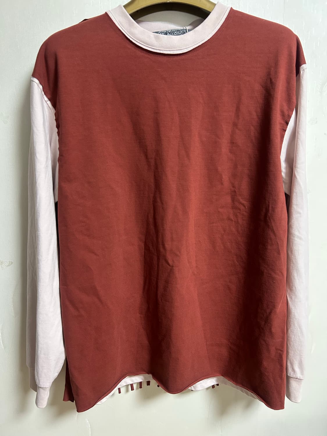 0tape BACK FRINGE TEE ANTIQUE ROSE 새상품 상품이미지3