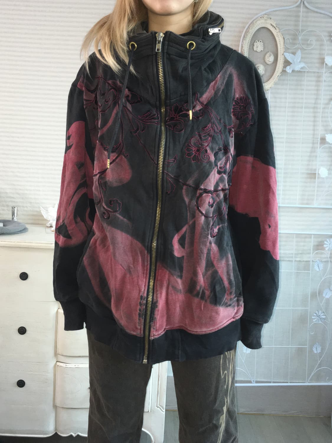 일본빈티지 오리엔탈 자수 블랙 후드집업 상품이미지3