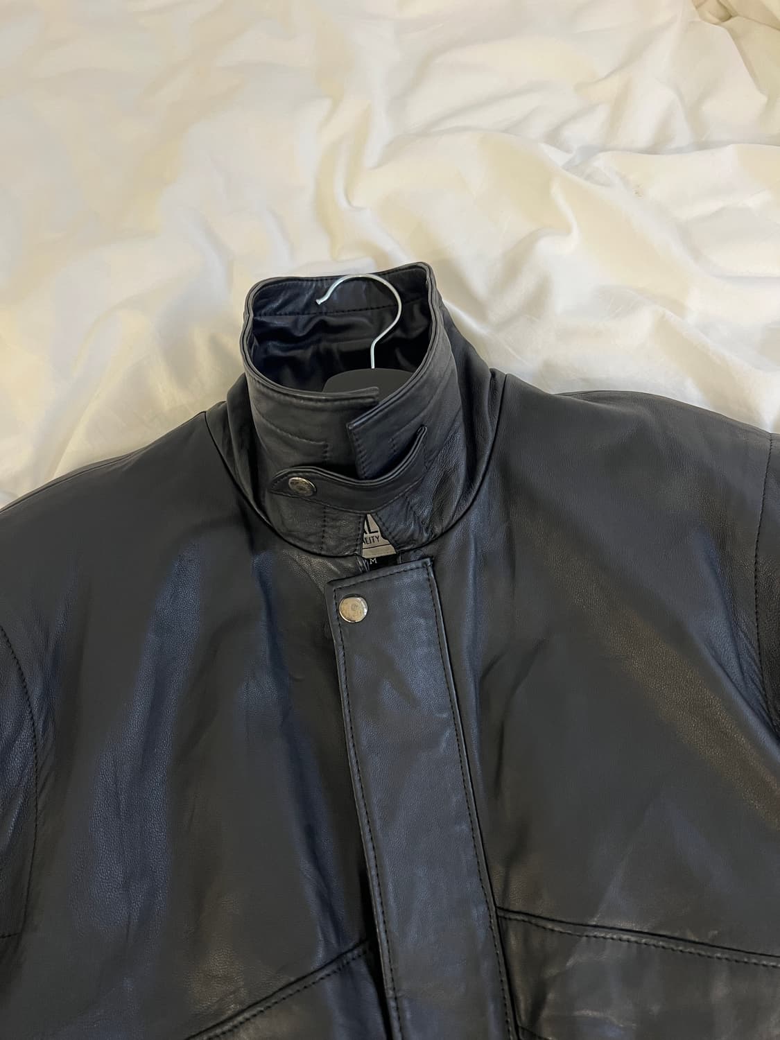 빈티지 블랙 램스킨 하이넥 레더 자켓 상품이미지3