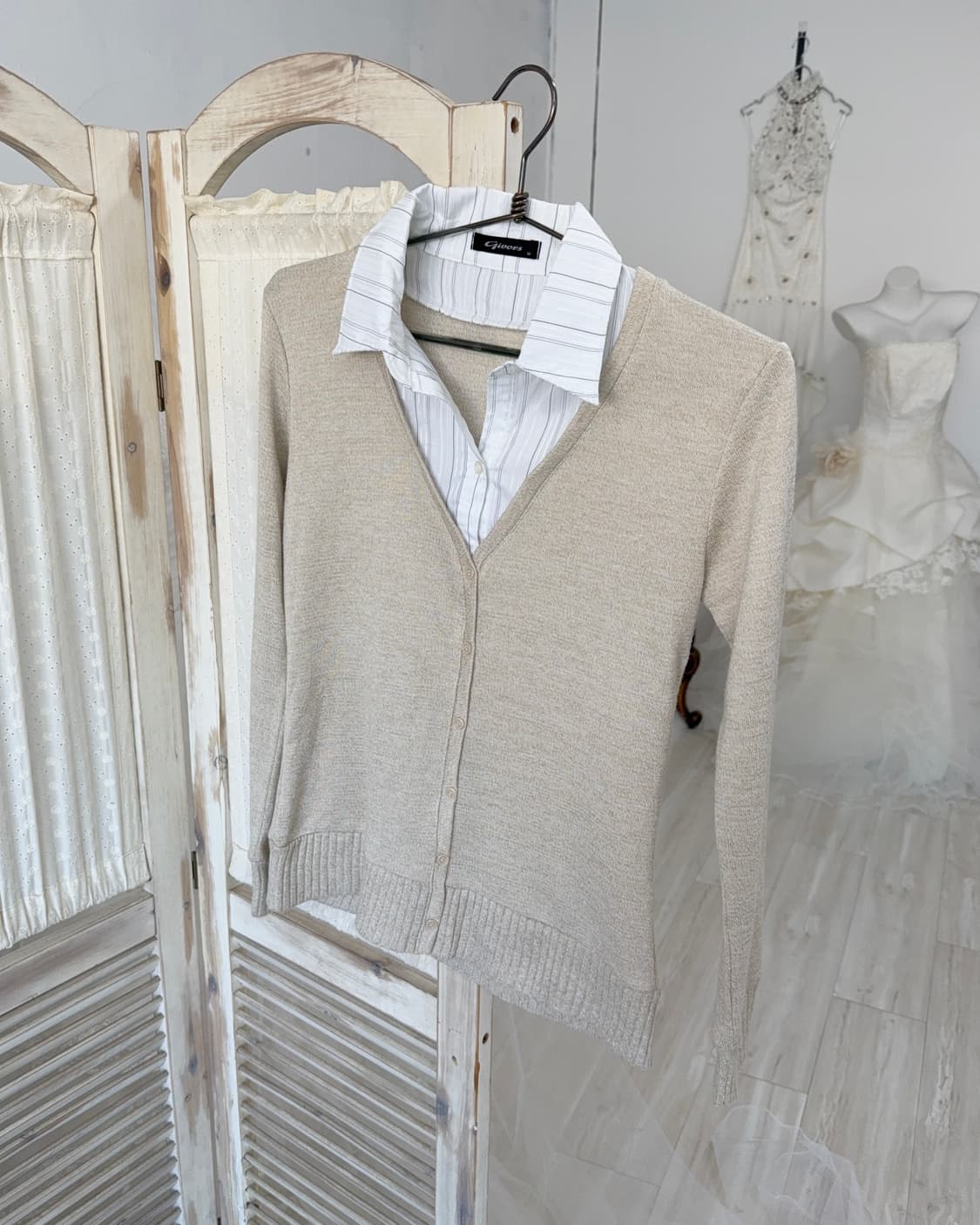 Geekchic Beige shirt layered knit 상품이미지8