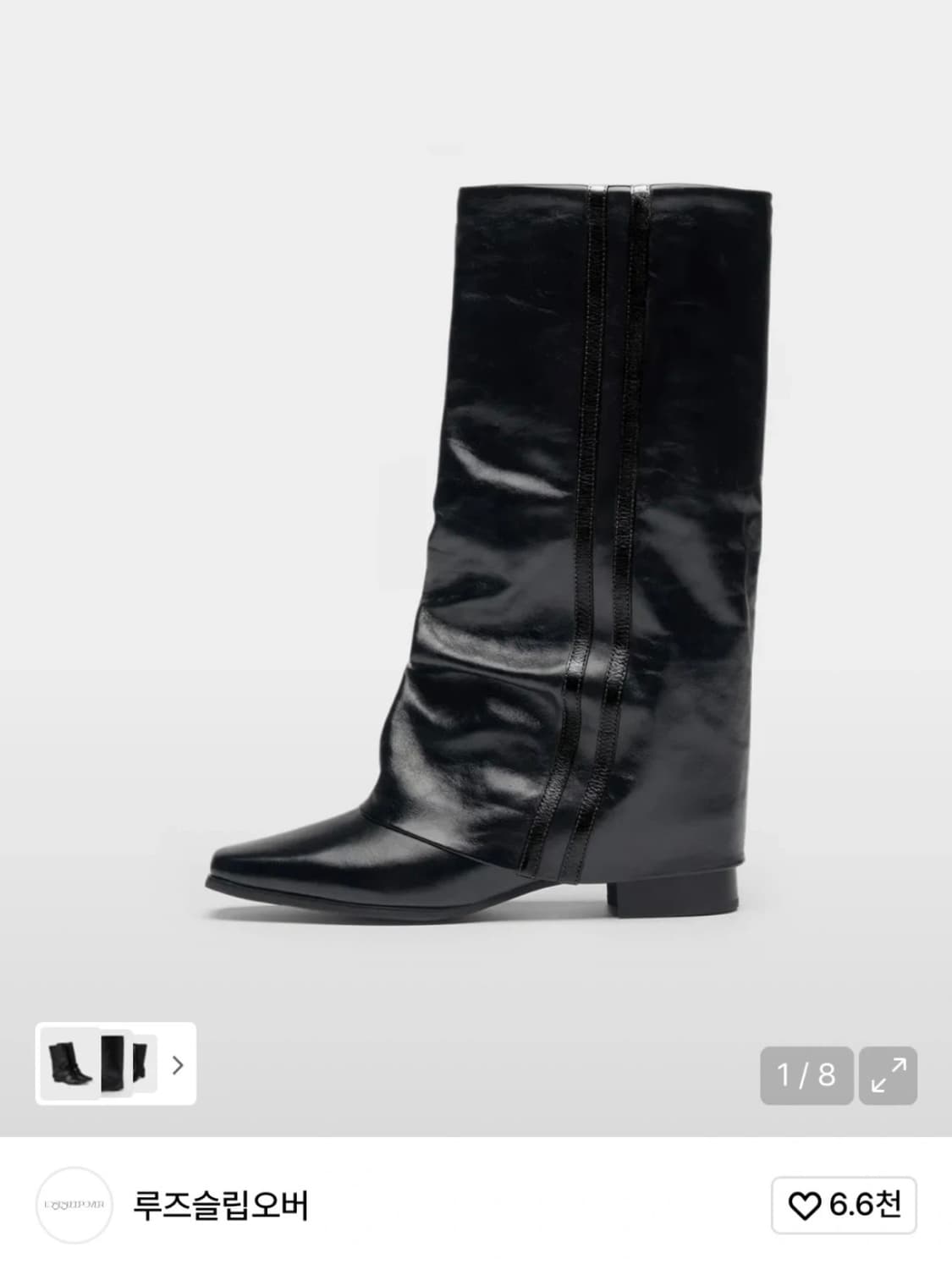 (새상품) 루즈슬립오버 허그카우레더 롱부츠 255 블랙 상품이미지1