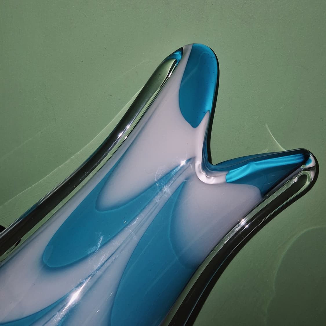 70s 카메이 핸드블로운 아쿠아 돌고래 대형 화병 상품이미지9