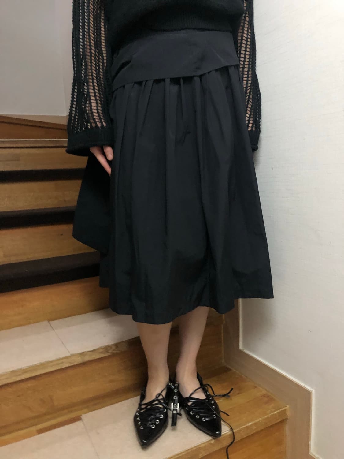 빈티지 블랙 미니멀 플리츠 스커트 상품이미지3