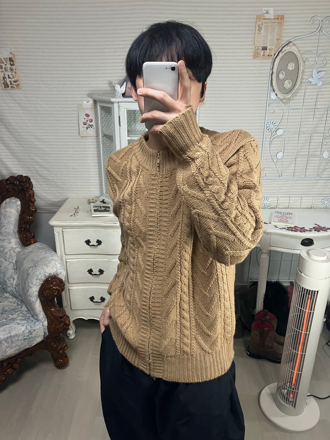 빈티지 베이직 꽈배기 니트 집업 845 y2k 스트릿 모리 갸루 일본빈티 상품이미지1