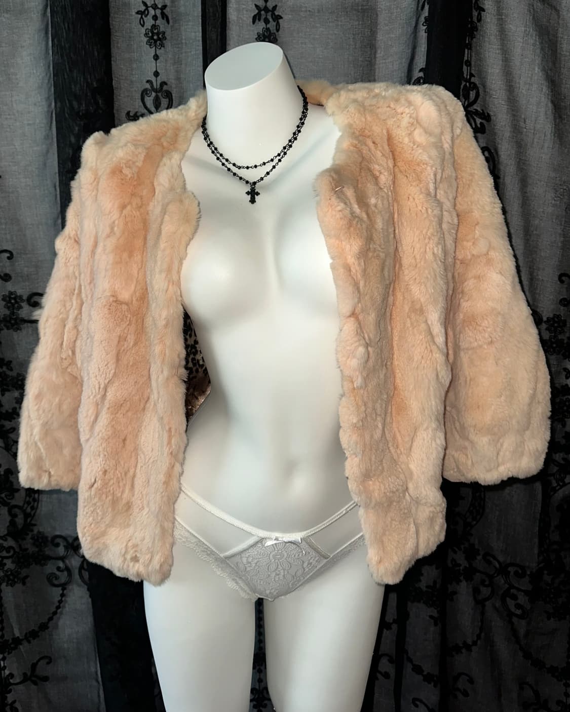 Coral pink rabbit fur jacket 상품이미지2