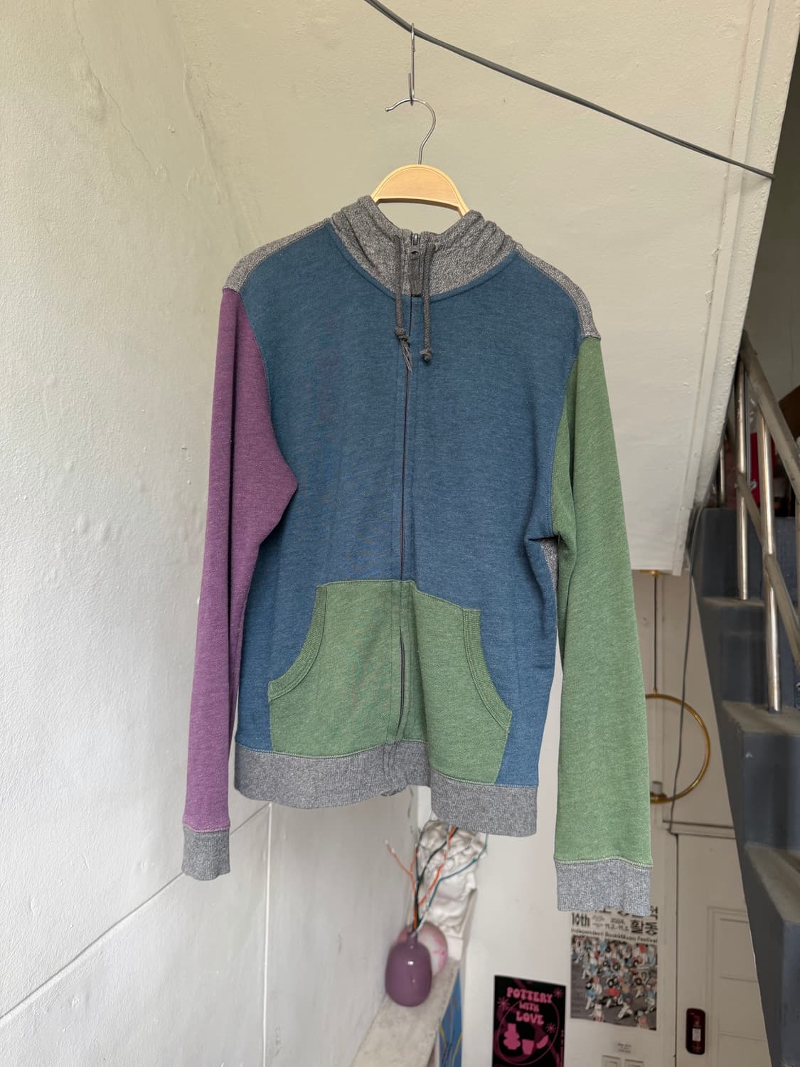 코튼 100% 빈티지 배색 후드집업 상품이미지1