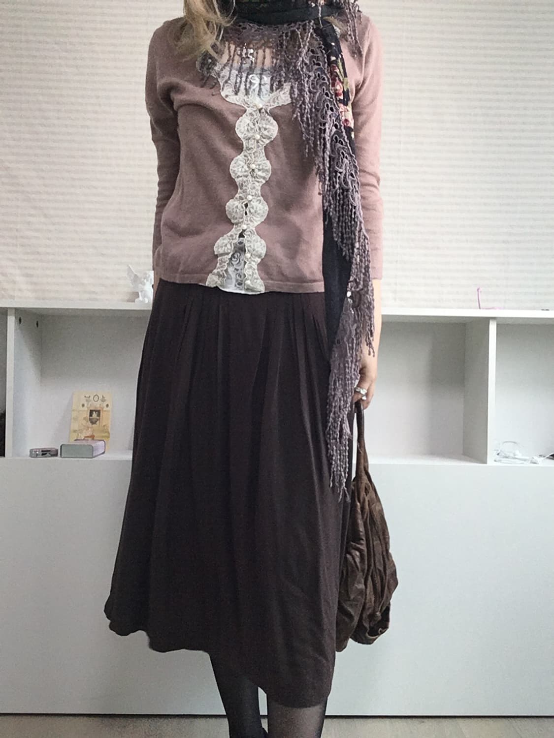 jpn vintage brown pintuck pleats long sk 상품이미지7