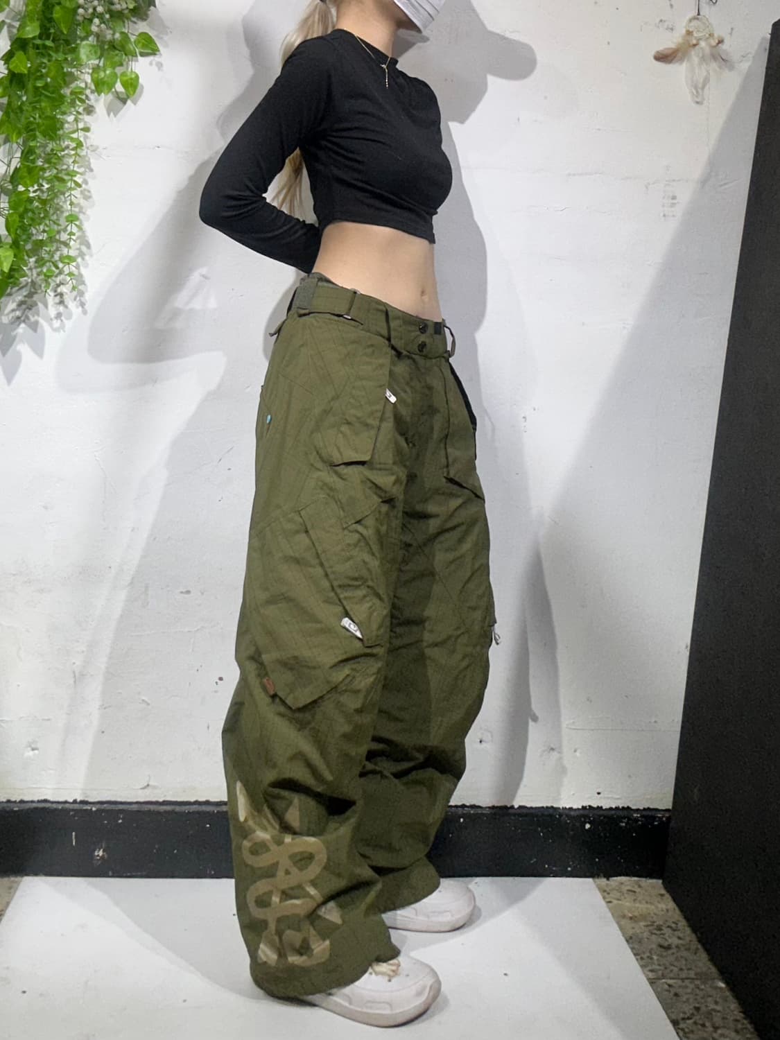 빈티지 Blue 카키 멀티 포켓 윈드스토퍼 스키 팬츠 보드 바지 XS 상품이미지1