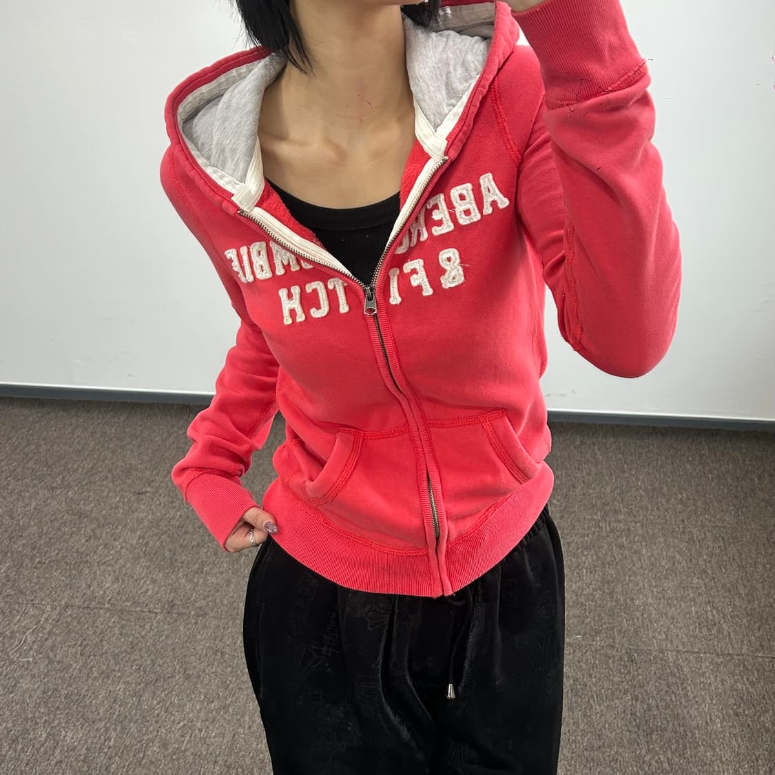 Abercrombie 아베크롬비 스펠아웃로고 레드 후드집업 상품이미지2