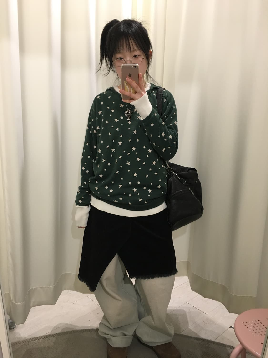 모리 하구미 레이어드 별 패턴 후드티 상품이미지2