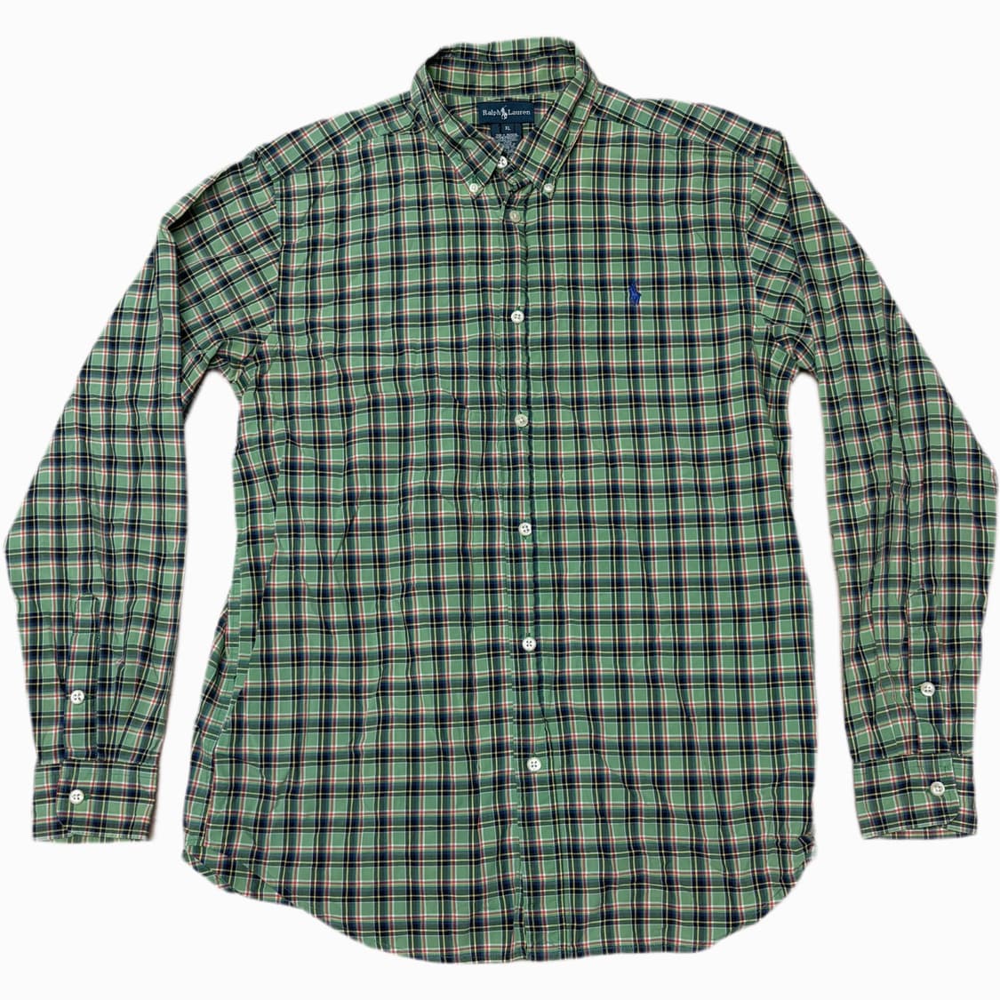 (이체시에눌) 일본 폴로 랄프로렌 그린 체크 네이비 로고 포인트 셔츠 상품이미지1