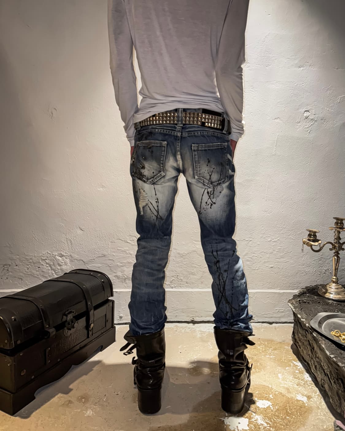 LA GATE – Destroyed Paint Straight Denim 상품이미지9