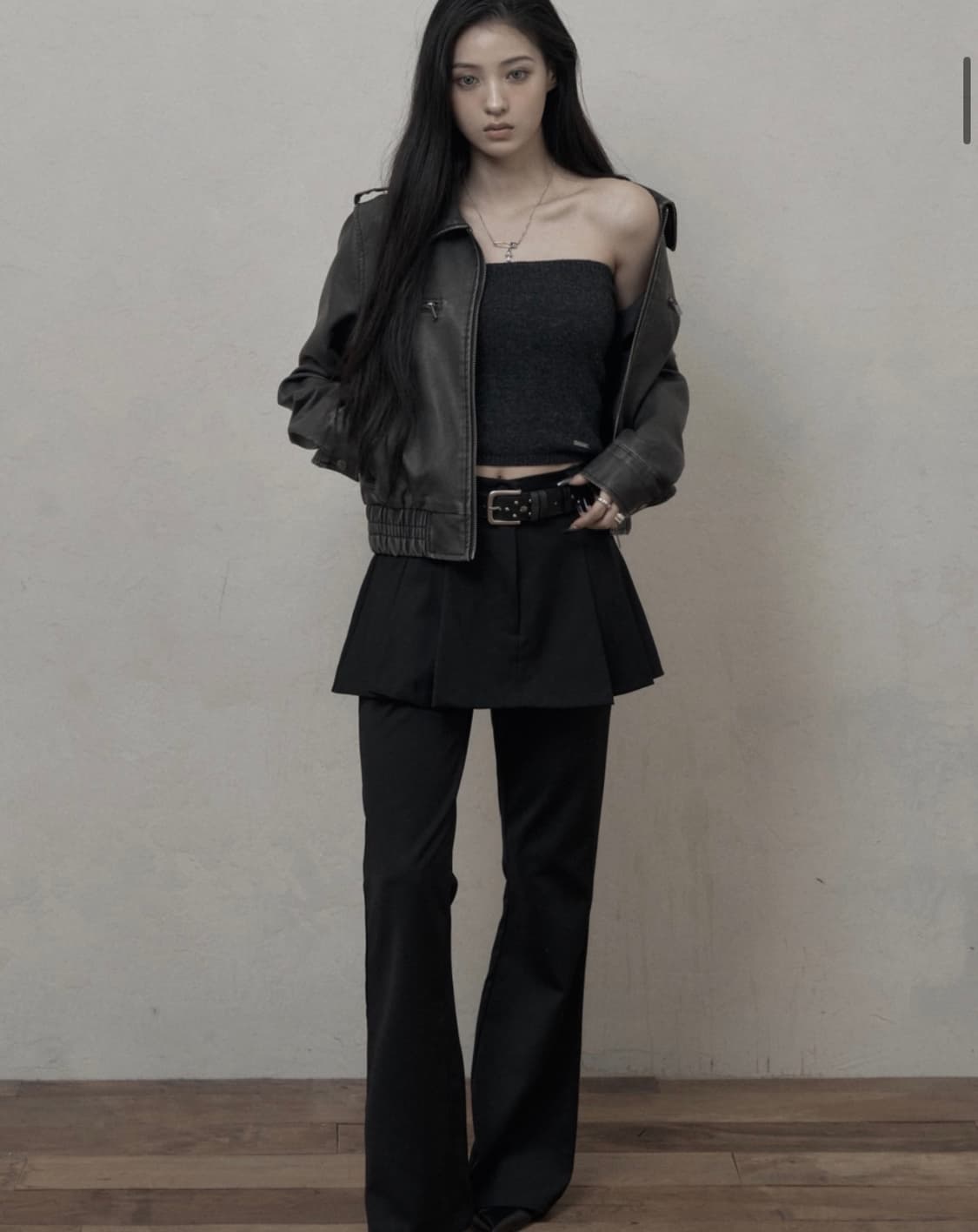 카키포인트 스커트 레이어드 부츠컷 팬츠 블랙 M 상품이미지2