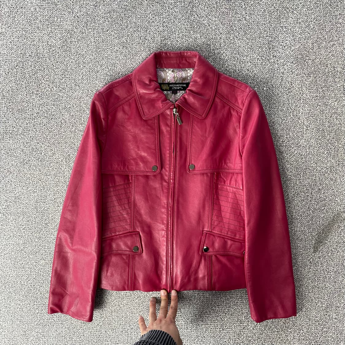 핑크 레더 자켓 상품이미지1