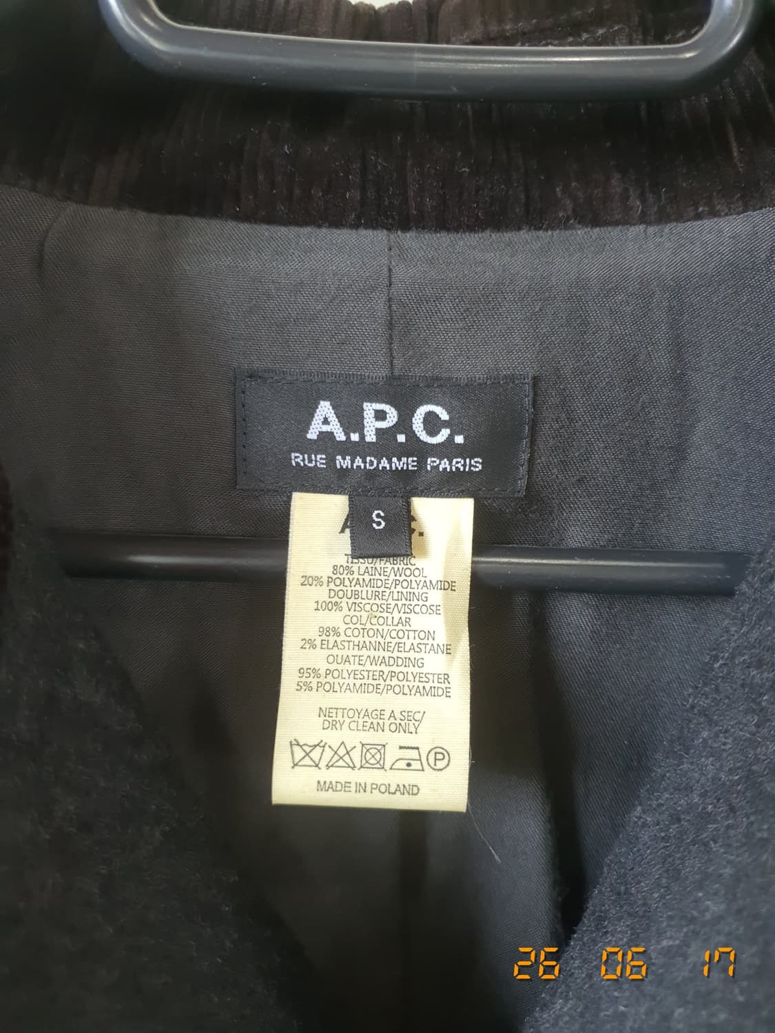 A.P.C. (아페쎄)정품 남성 코트 S  차콜 상품이미지3