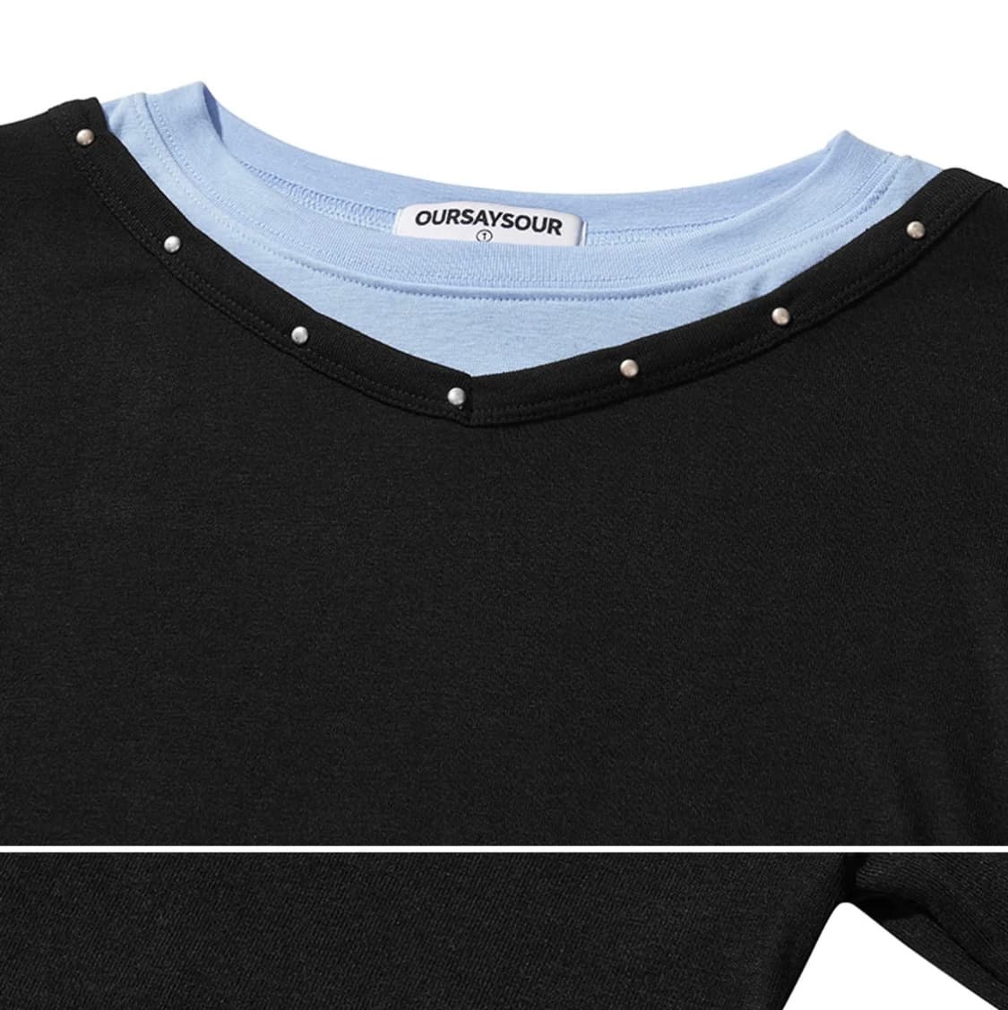 새거급)택있음 아워세이소어 V넥 스터드 배색 레이어드 롱슬리브 블랙 상품이미지2