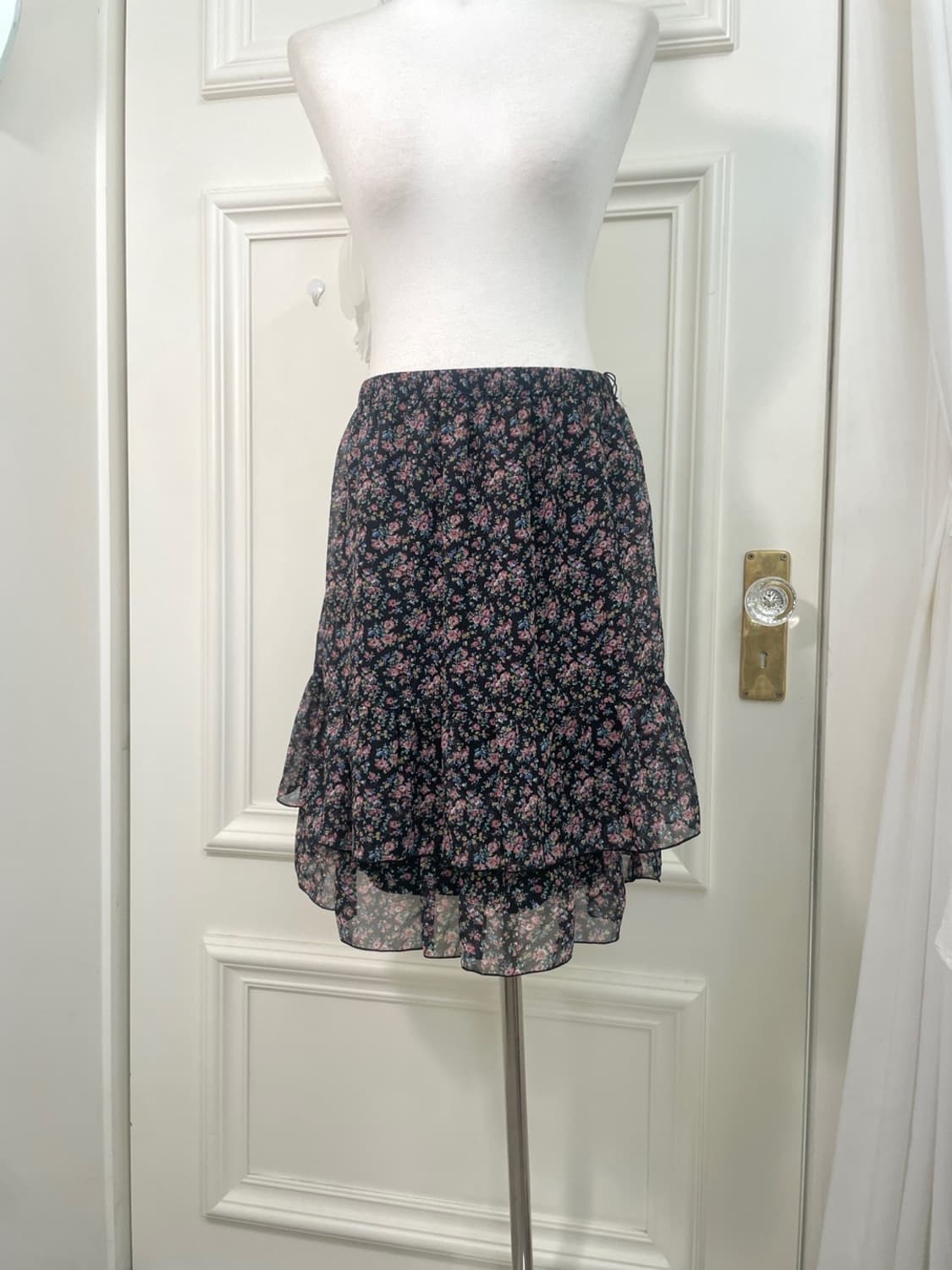 black flower ruffle banding midi skirt 상품이미지5