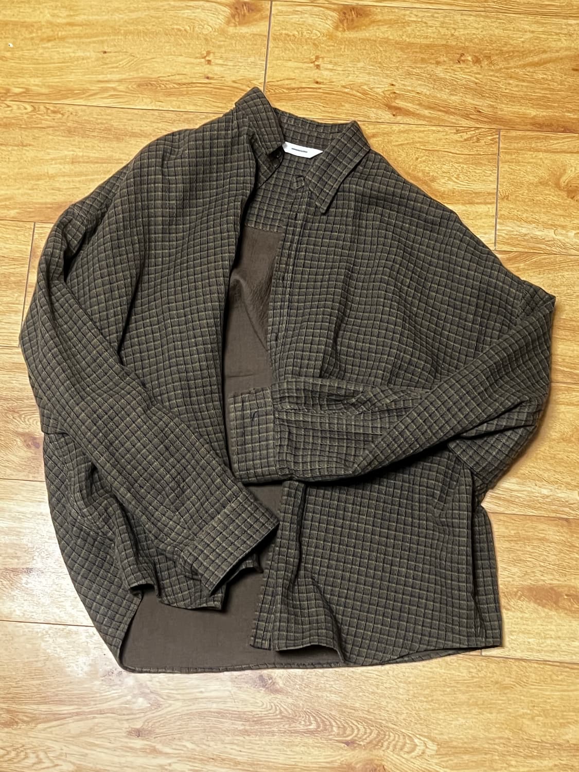 논노드 크롭 플렉시블 스트링 체크 셔츠 브라운 상품이미지2