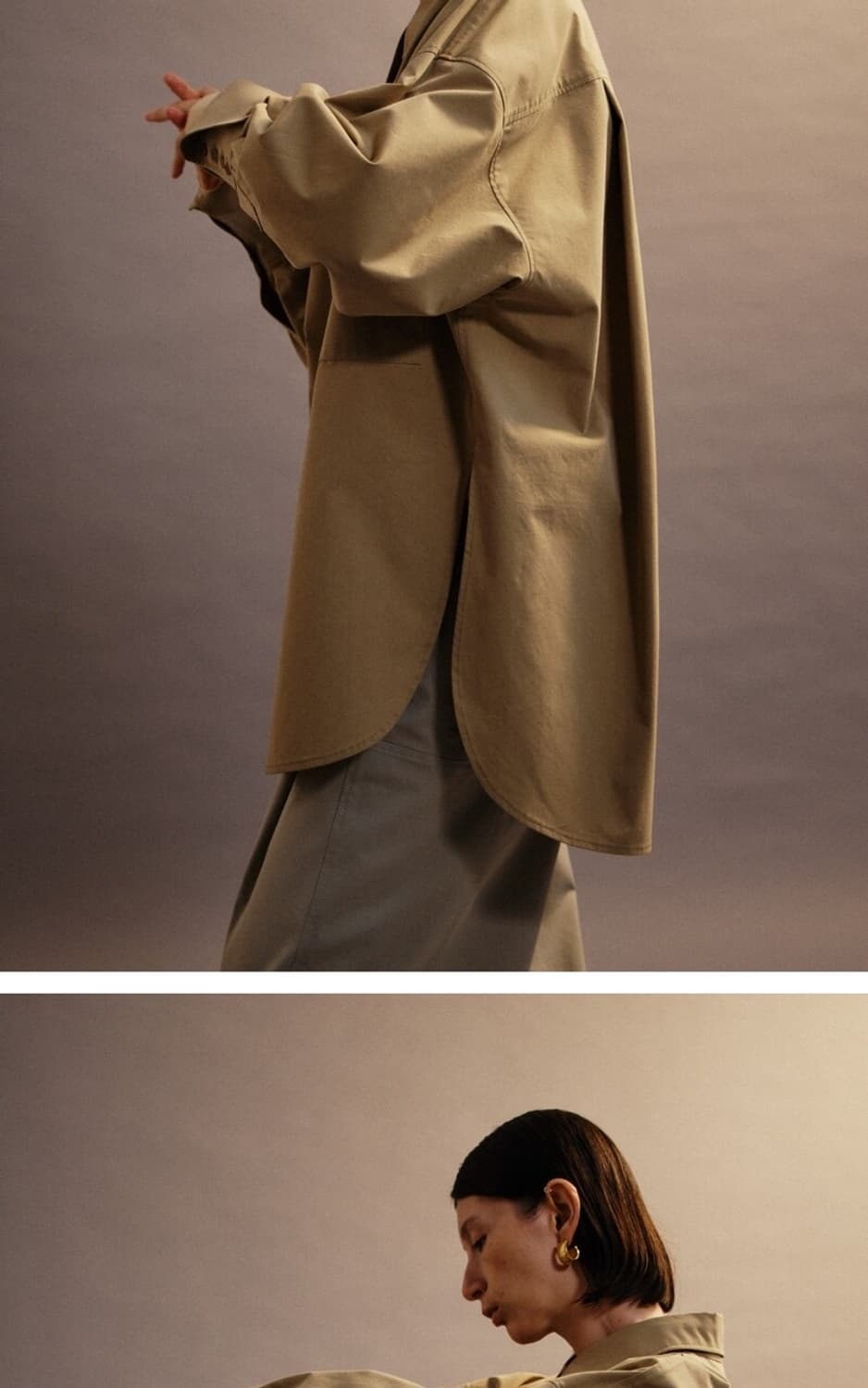 에토스 오버핏 커프스 셔츠 베이지 (새상품) 상품이미지3