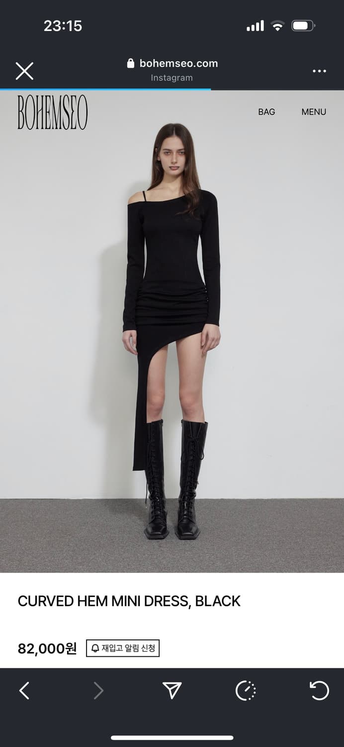 CURVED HEM MINI DRESS, BLACK 상품이미지1