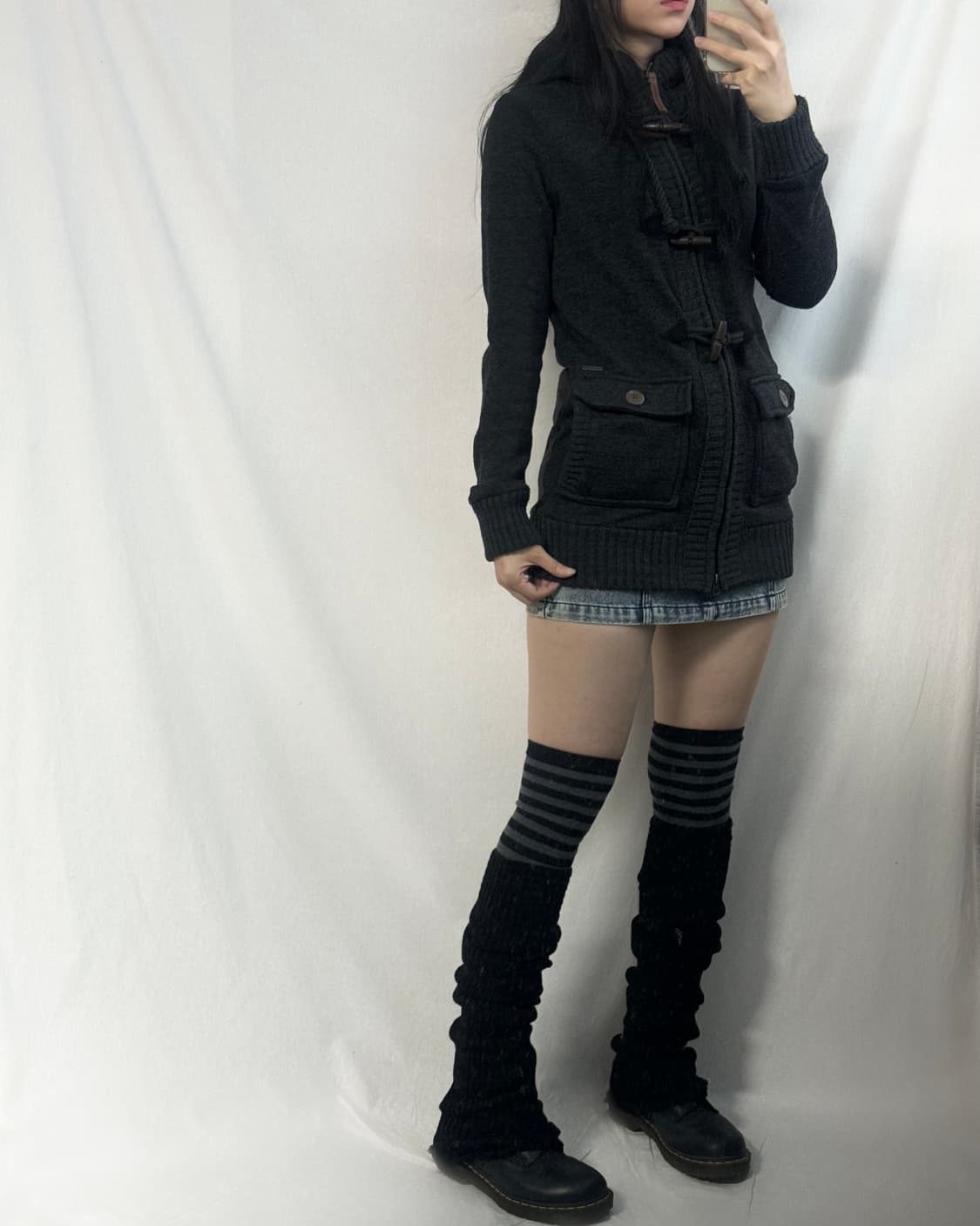 토글 버튼 니트 후디드 집업 상품이미지3