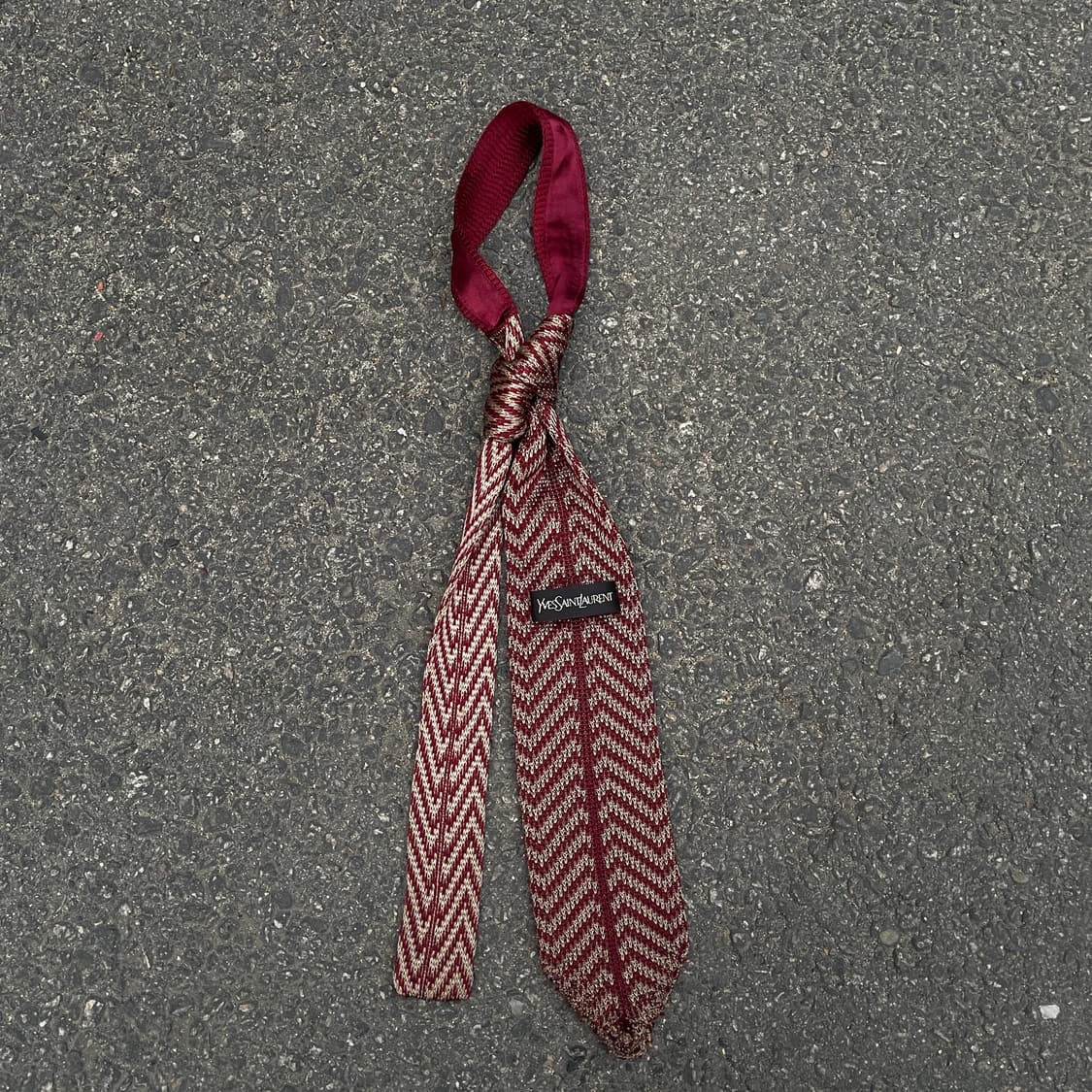 90s 입생로랑 YSL 니트 넥타이 버건디 헤링본 넥타이 상품이미지5