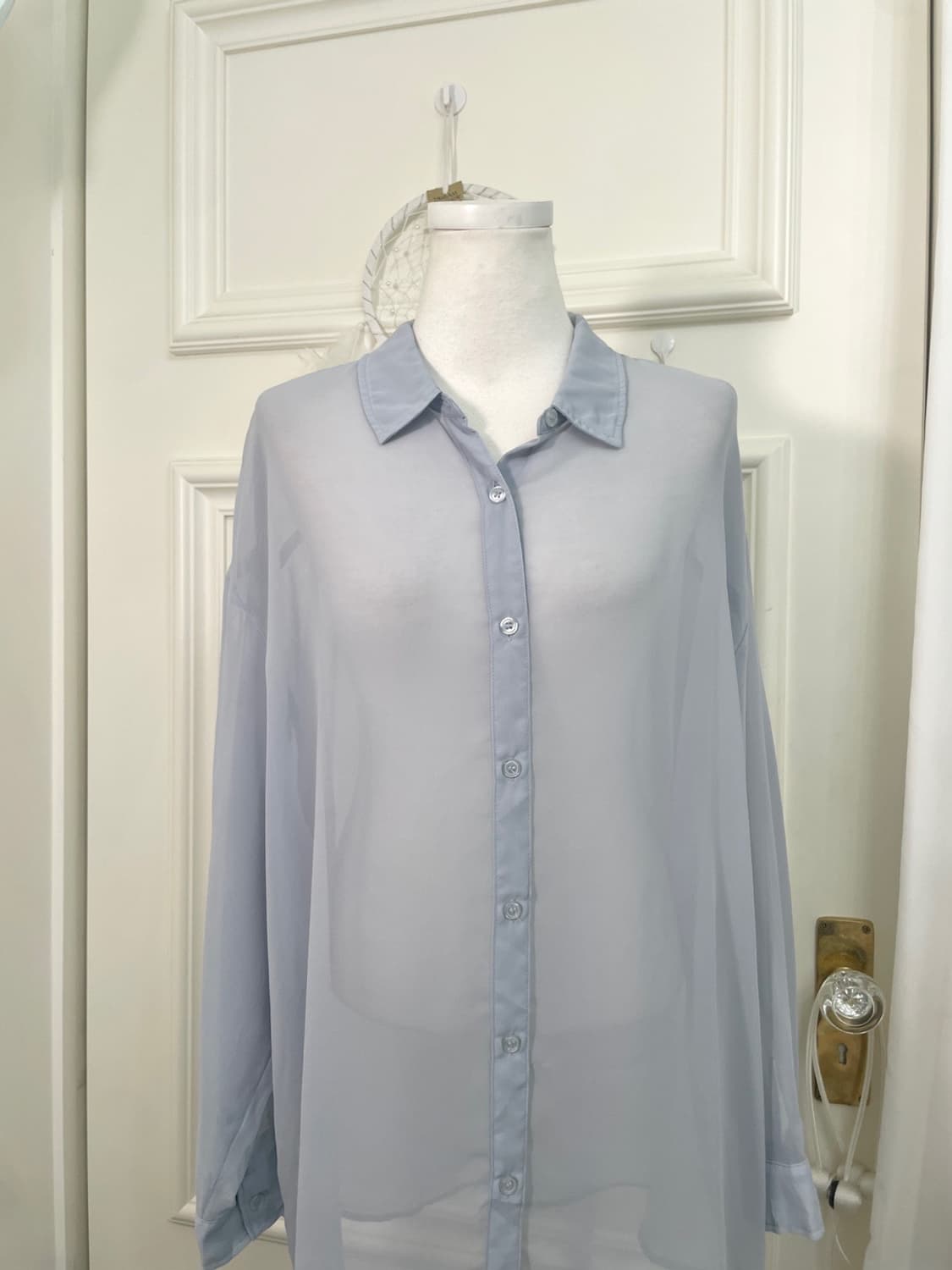 blue gray summer loose blouse(size-L) 상품이미지5