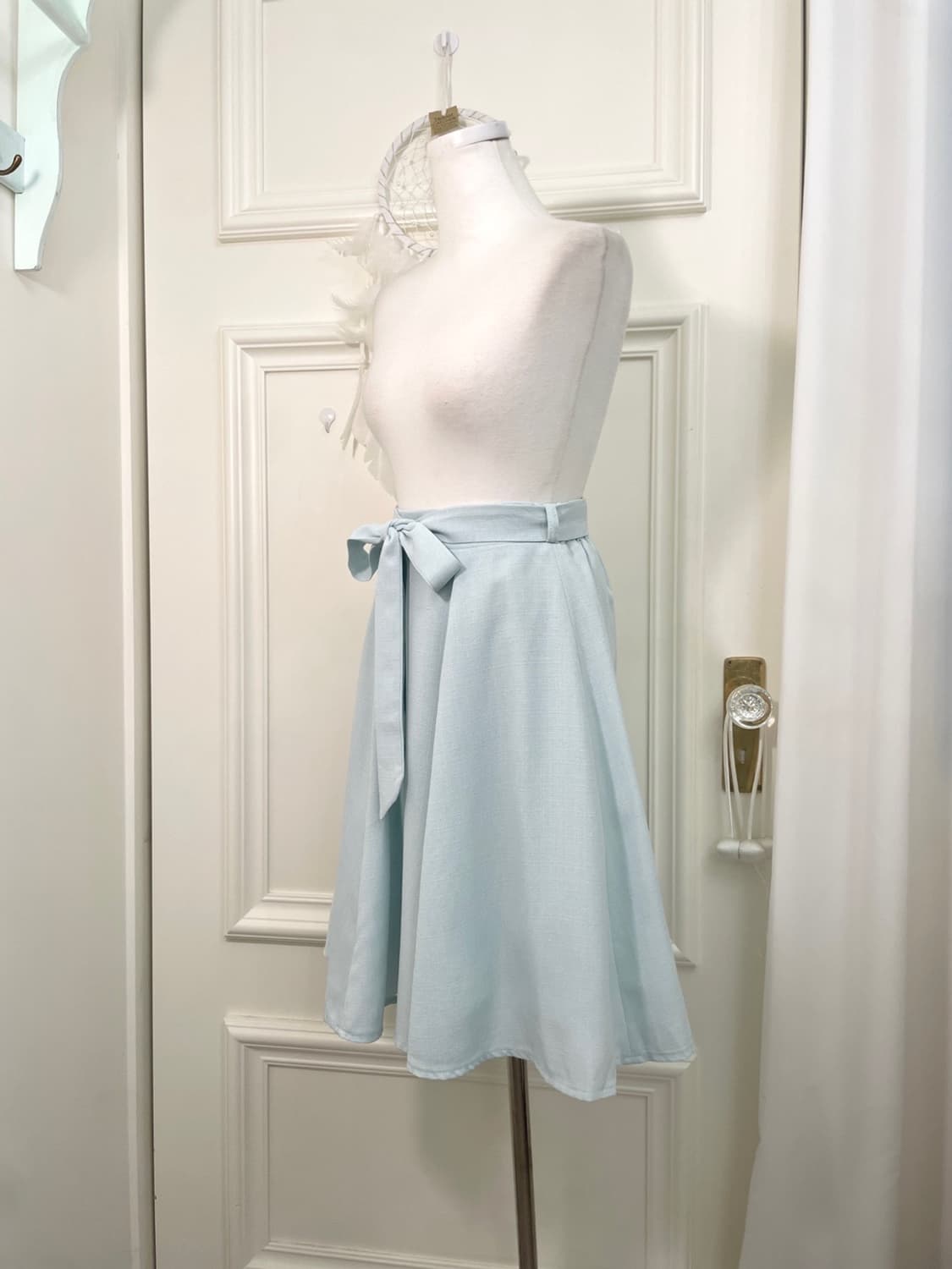 mint blue banding belt bow midi skirt 상품이미지2