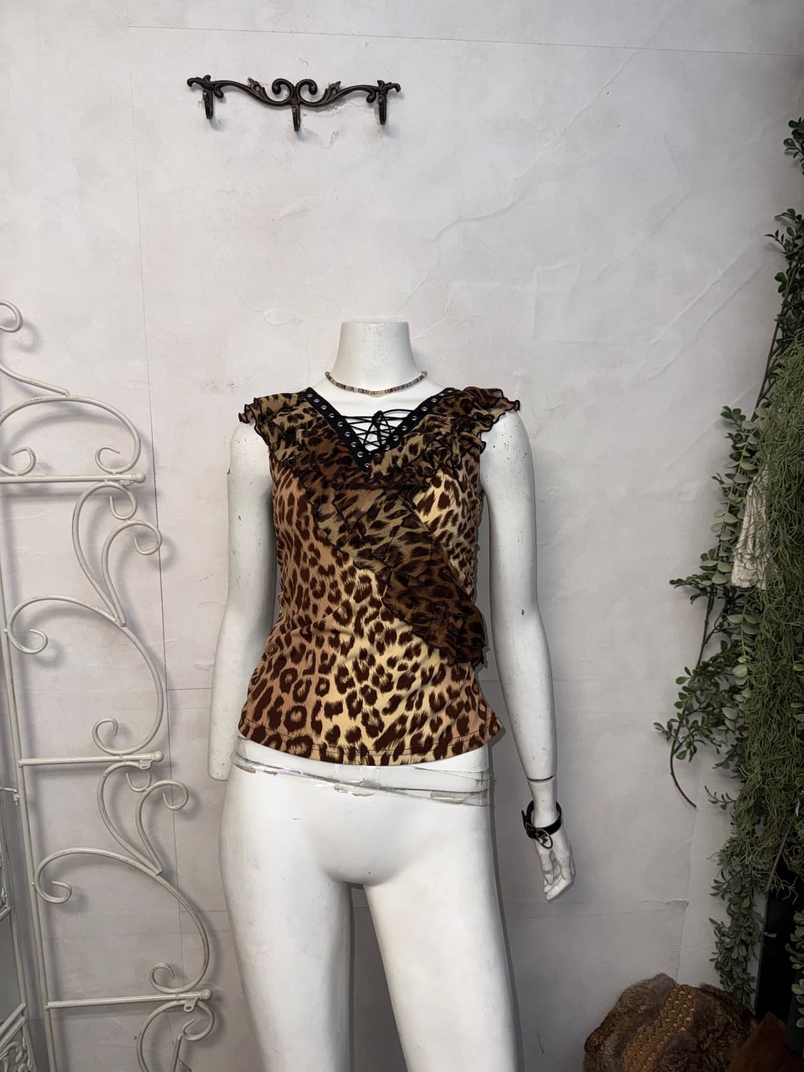 Brown leopard frill laceup sleeveless  상품이미지5