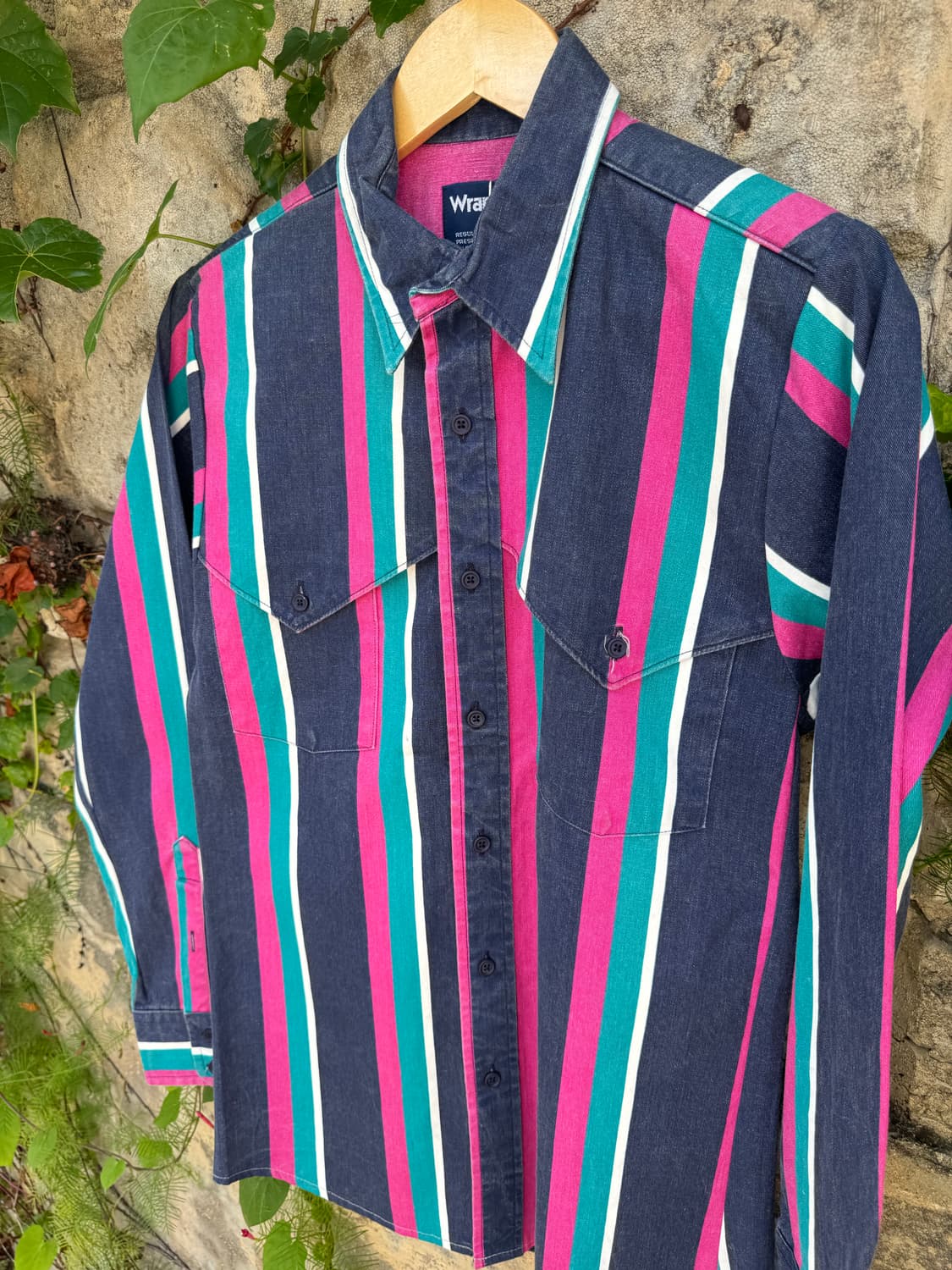 90s wrangler 랭글러 브러쉬포퍼 페이딩 스트라이프 웨스턴 셔츠 상품이미지3