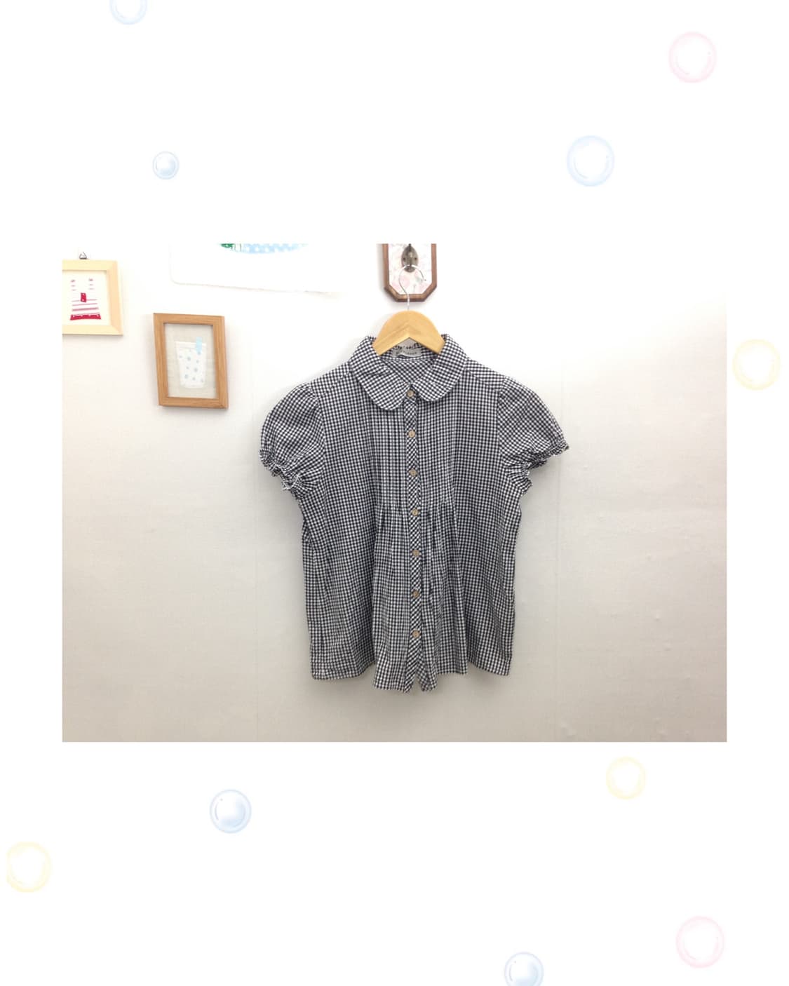 블랙체크 둥근카라 블라우스 상품이미지1