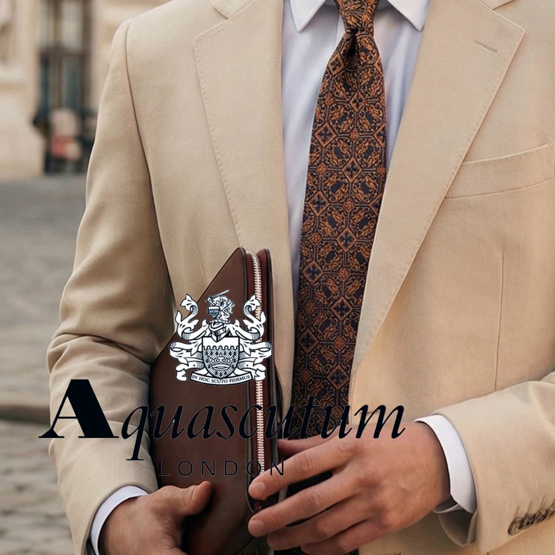 아쿠아스큐텀 넥타이 브라운 자카드 패턴 9.6cm A+등급 K2060 상품이미지1