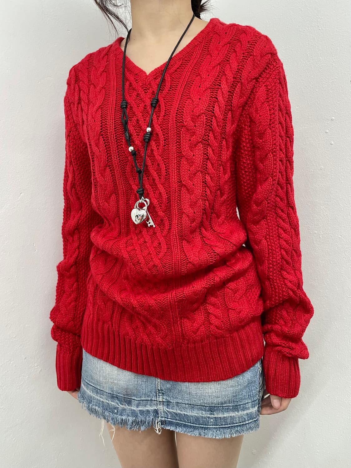 레드 케이블 니트 상품이미지2