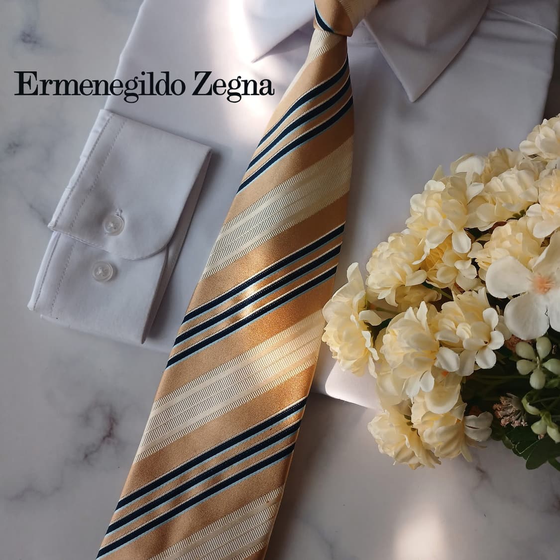 제냐 실크 베이지 스트라이프 넥타이 9.2cm A등급 A19111
 상품이미지1