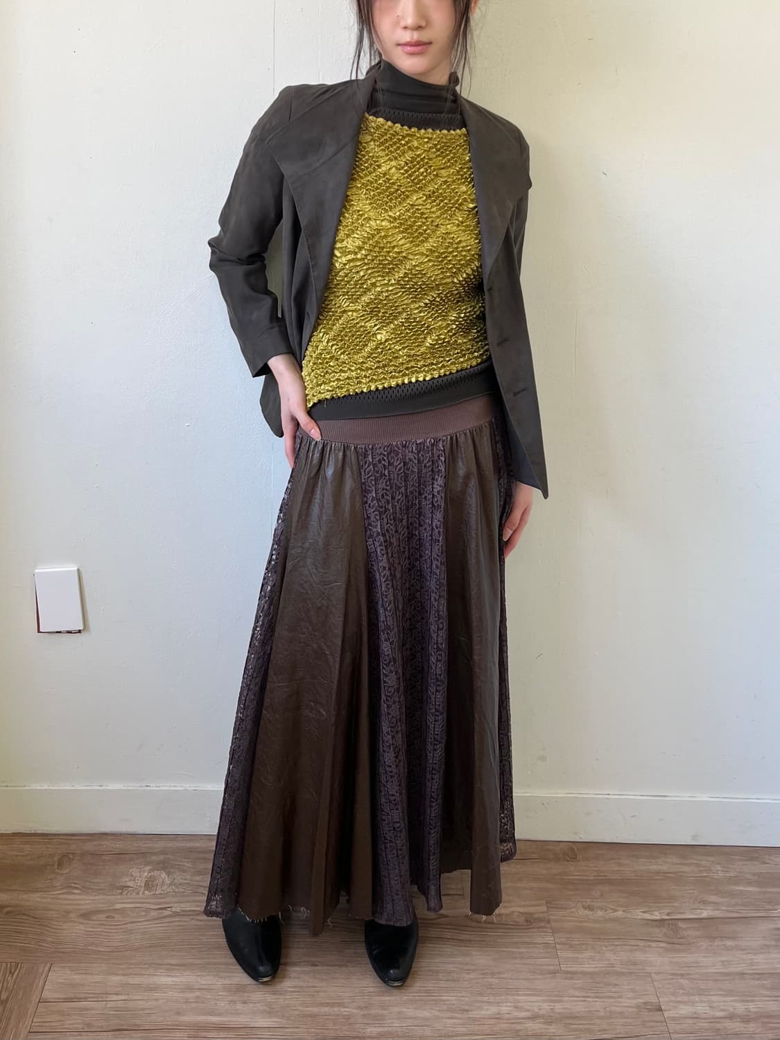 KIYOKO TAKASE 스웨이드 올리브 더블 자켓 상품이미지6