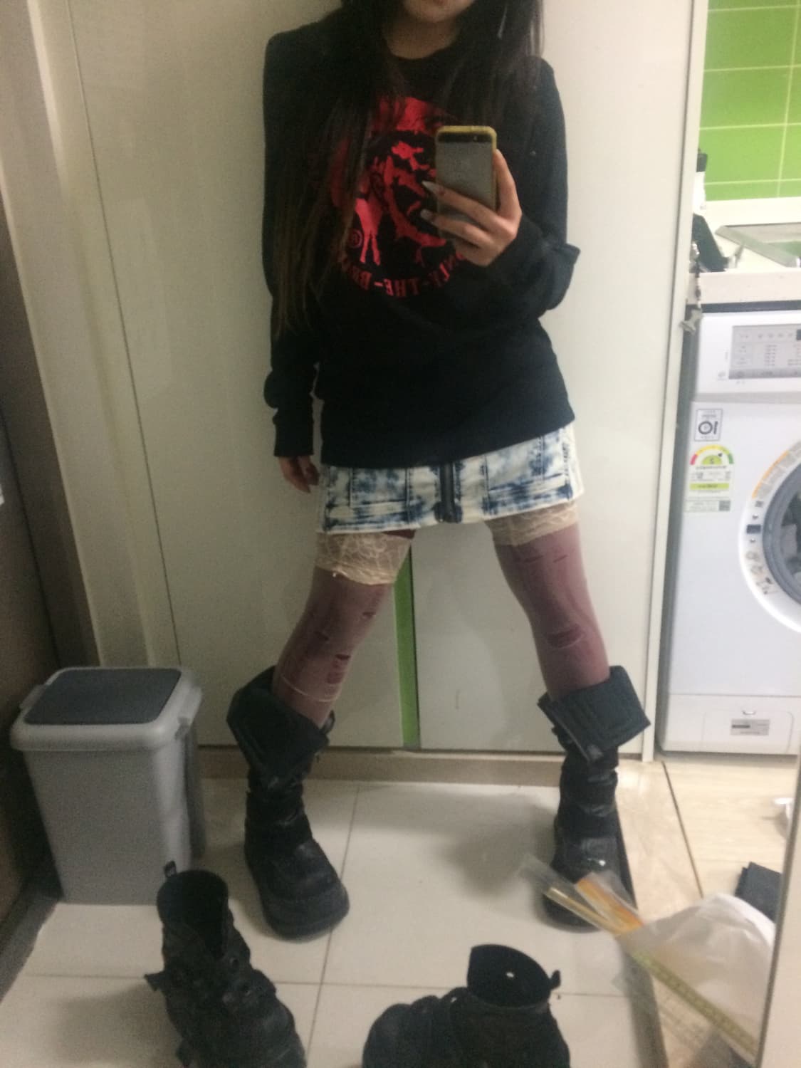 빈티지 타이다이 워싱 데님 치마바지 상품이미지4